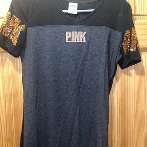 PINK Victoria's Secret Black and Gray Top with Gold Accents